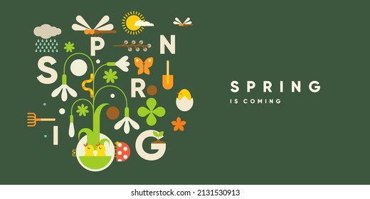 Spring. Nature. Garden. Simple vector illustration. Symbolic poster on the theme of peace, harmony. Background for banner, label, cover.