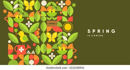 Spring. Nature. Garden. Simple vector illustration. Symbolic poster on the theme of peace, harmony. Background for banner, label, cover.