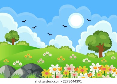 Diseño de fondo del paisaje natural de primavera