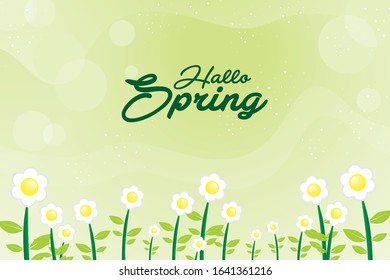 Spring nature scene with flower and bokeh background vector illustration
