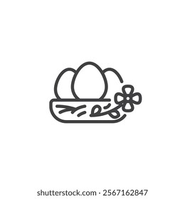 Spring Nest line icon. linear style sign for mobile concept and web design. A nest with eggs and flowers outline vector icon. Symbol, logo illustration. Vector graphics