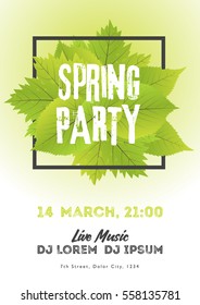 Spring Night Club Party Flyer Invitation Vector Illustration. Poster Template. White And Green Background.