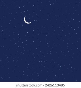 Spring Night Sky. Dark blue background with stars and moon. Eid, Ramadan Moon. Vector illustration.