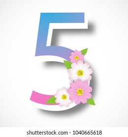 Spring number five with colorful flower ,vector illustration template, banners, Wallpaper, vintage.