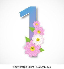 Spring number one with colorful flower ,vector illustration template, banners, Wallpaper, vintage.