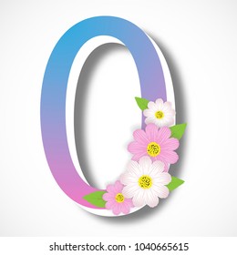 Spring number zero with colorful flower ,vector illustration template, banners, Wallpaper, vintage.