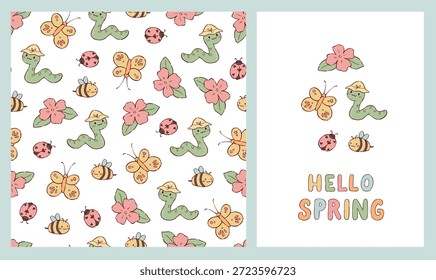 Spring nursery doodles seamless pattern and clip art collection for kids prints, textile, apparel, stationery, wallpaper, wrapping paper, etc. EPS 10