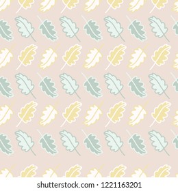 Spring Oak Leaf Stripes  Seamless Vector Pattern. Hand Drawn Geometric Nature Texture for Fresh Green Textile Prints, Summer Decor, Pretty Backdrops. Feminine Packaging,Pastel Color Wallpaper.