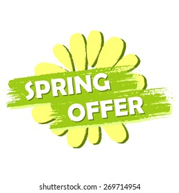 Spring Offer Banner - Text And Flower Symbol In Green Drawn Label, Business Shopping Seasonal Concept, Vector