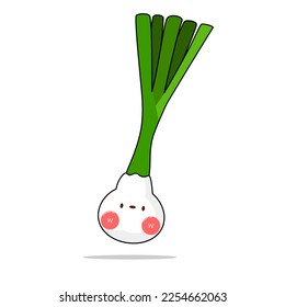 Spring onion cartoon so cute.on white background. Vector and illustration.
