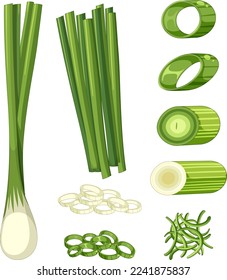 Frühlingszwiebeln in verschiedenen Formen, Illustration