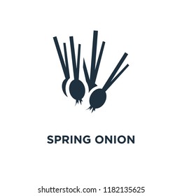 Spring onion icon. Black filled vector illustration. Spring onion symbol on white background. Can be used in web and mobile.