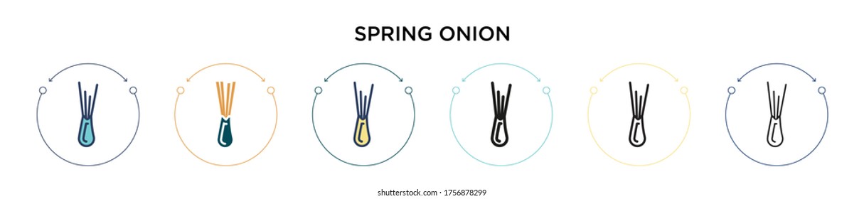 Spring onion icon in filled, thin line, outline and stroke style. Vector illustration of two colored and black spring onion vector icons designs can be used for mobile, ui, web