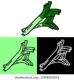 spring onion illustration, hand drawn outline, this illustration can be used for icons, logos, and symbols, vector in flat design style