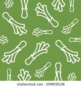 Spring onion line seamless pattern on green background