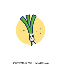 Spring Onion Vector Icon Illustration. Cute Vegetable. Flat Cartoon Style Suitable for Web Landing Page, Banner, Sticker, Background