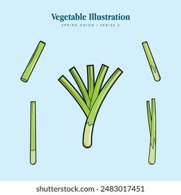 Conjunto de ilustración vegetal de cebolla de primavera para el logotipo y el símbolo saludable Diseño plano de Colección - EPS editable Vector Label Illustration