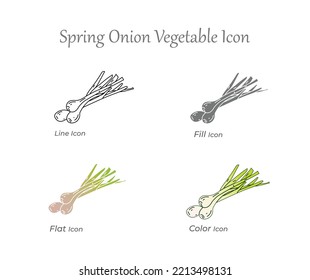 Spring Onion Vegetable Line, Fill, Flat and Color Isolated Icon and fresh, natural, Organic, healthy, vegetarian food vector Icon set Illustration