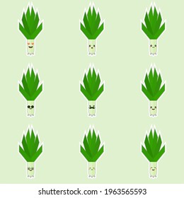 Spring onions character. Spring onions vector. Spring onions on color background.Isolated scallion cartoon kawaii. Cartoon of a vegetable - Vector illustration