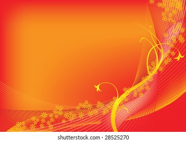 spring orange abstract background and yellow flowers