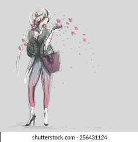 Spring outfit / Trendy woman goes for a walk