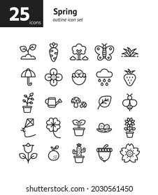 Spring outline icon set. Vector and Illustration.