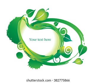 Spring paisley frame with watercolor bright green leaves and swirls. Vector nature illustration. Decorative green design element. 