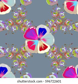Spring paper with abstract cute cosmos flowers on a neutral background. Floral seamless pattern. Vector illustration.