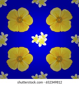 Spring paper with abstract cute cosmos flowers on a blue background. Floral seamless pattern. Vector illustration.