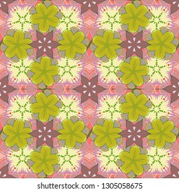 Spring paper with abstract cute flowers in yellow, pink and beige colors. Floral seamless pattern. Vector illustration.