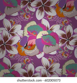 Spring paper with abstract cute flowers in beige, pink and green colors. Floral seamless pattern. Vector illustration.