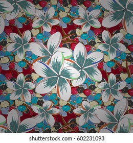 Spring paper with abstract cute flowers in beige and blue colors. Floral seamless pattern. Vector illustration.