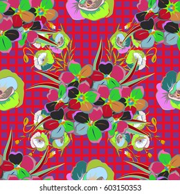Spring paper with abstract cute flowers in blue and green colors. Floral seamless pattern. Vector illustration.