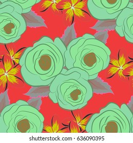 Spring paper with abstract cute flowers in pink, green and brown colors. Floral seamless pattern. Vector illustration.