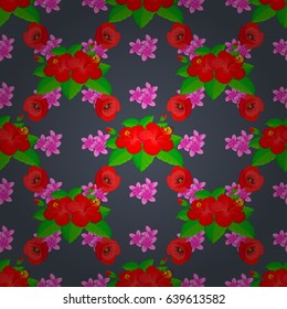 Spring paper with abstract cute hibiscus flowers on a gray background. Floral seamless pattern. Vector illustration.