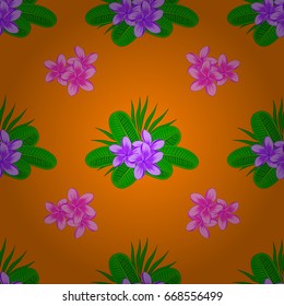 Spring paper with abstract cute plumeria flowers on a orange background. Floral seamless pattern. Vector illustration.