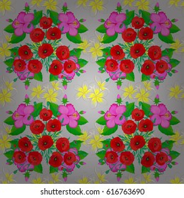 Spring paper with abstract cute poppy flowers on a gray background. Floral seamless pattern. Vector illustration.