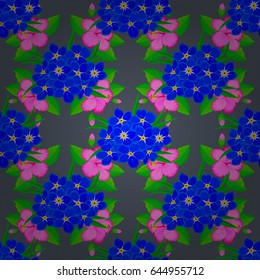 Spring paper with abstract cute primula flowers on a gray background. Floral seamless pattern. Vector illustration.