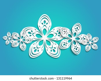 Spring paper flowers on blue