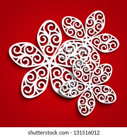 Spring paper flowers on red