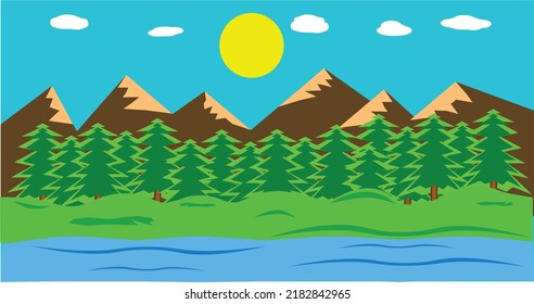 Spring parallax background for your games.Sunny parallax landscape. Background vector. Vector Illustration. Landscape illustration.
