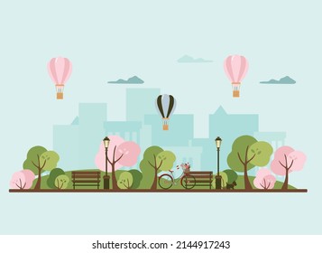 spring in the park, city park, vector illustration