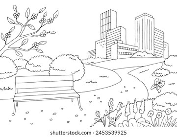 Spring park graphic black white city landscape sketch illustration vector