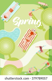 Spring park with people. Illustrator 8