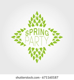 SPRING party. green vector illustration. poster, banner, greeting template