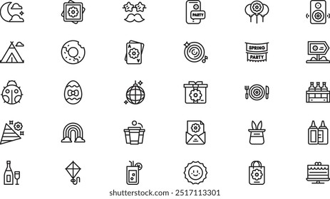 Spring party icons High-Quality Vector Icons Collection with Editable Stroke. Ideal for Professional and Creative Projects.