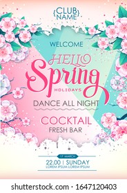 Afiche de la fiesta de primavera con flores de flor. Fondo de flores de primavera