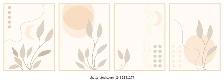 Fondos neutros beige pastel de primavera. Estilo minimalista con Elementos florales y textura. Plantilla de Vector para tarjeta, Anuncio, invitación, publicaciones en redes sociales.