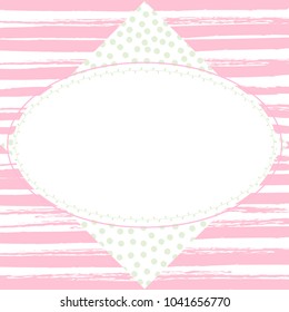 Spring pastel frame on striped background and polka dot background. Vector.
