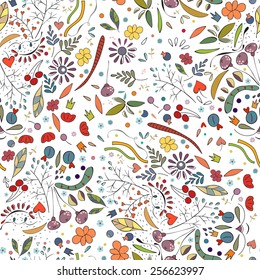 Spring pattern with berries, flowers and hearts